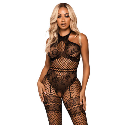 LEG AVENUE - BODYSTOCKING RÉSILLE HALTER TAILLE UNIQUE - NOIR