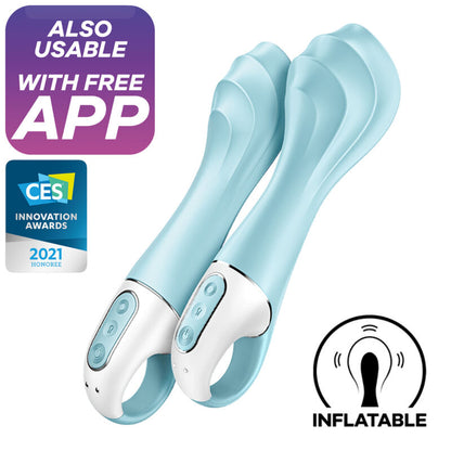 SATISFYER - VIBRATEUR À POMPE À AIR 5+ VIBRATEUR GONFLABLE POUR POINT G APP BLEU