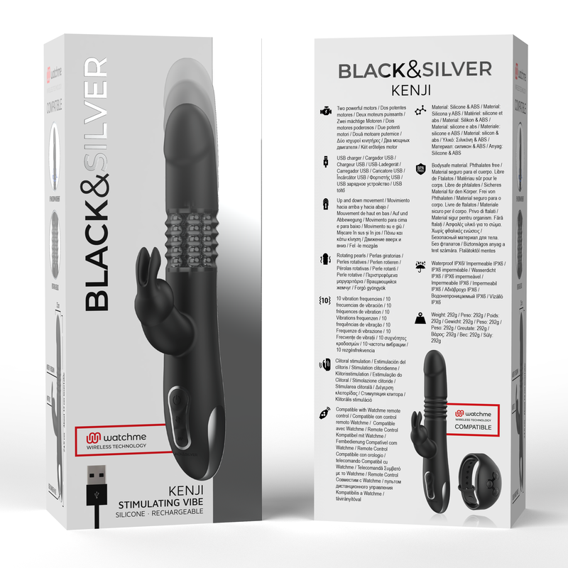 BLACK&amp;SILVER - VIBRADOR ESTIMULANTE KENJI COMPATIBLE CON LA TECNOLOGÍA INALÁMBRICA WATCHME