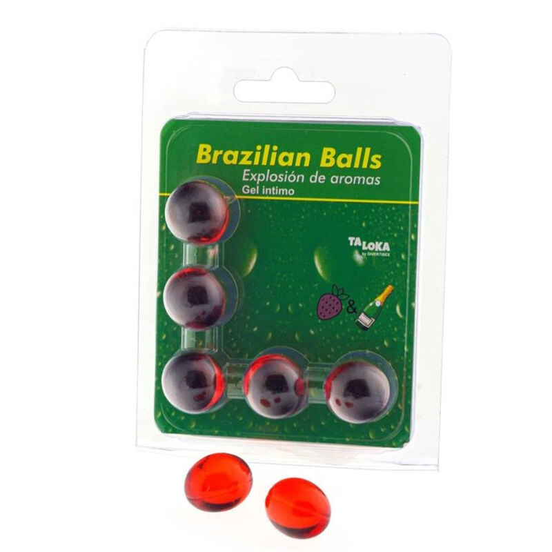 TALOKA - 5 BOULES BRÉSILIENNES GEL INTIME FRAISES &amp; CHAMPAGNE