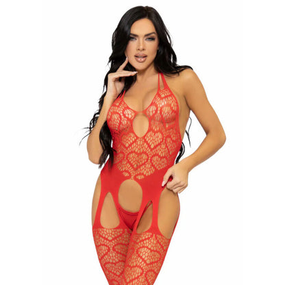 LEG AVENUE - NET BODYSTOCKING WITH STRAPS ONE SIZE - BLACK