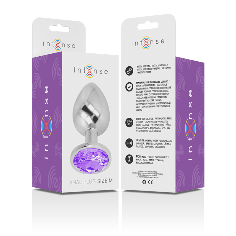 INTENSE - PLUG ANAL DE METAL ALUMINIO CON CRISTAL VIOLETA TALLA M