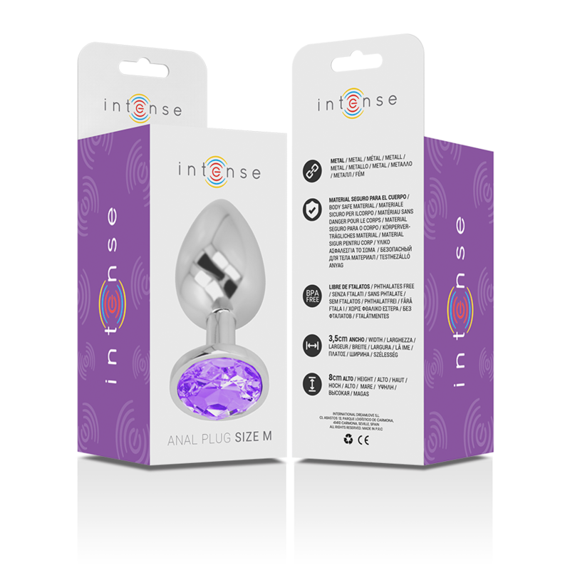 INTENSE - ALUMINUM METAL ANAL PLUG WITH VIOLET GLASS SIZE M