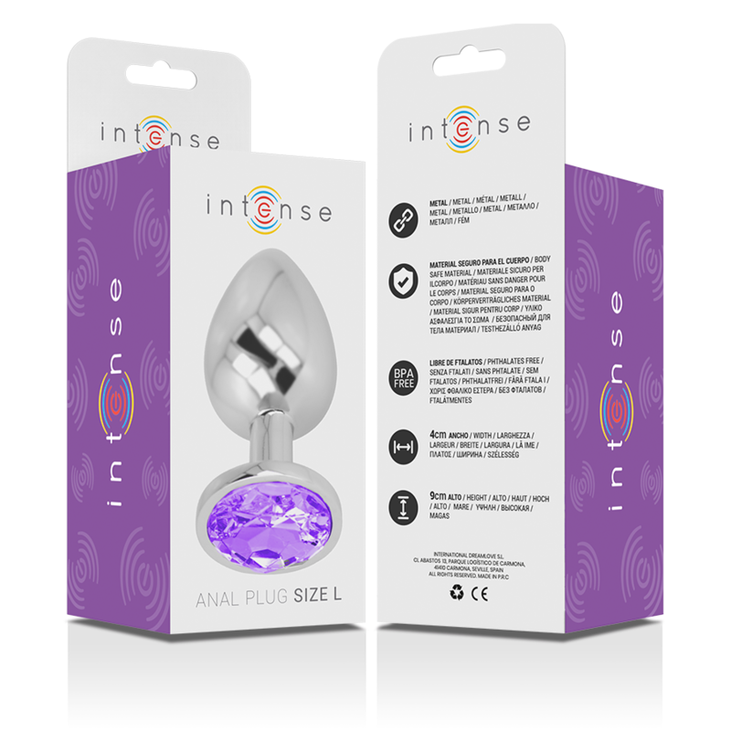 INTENSE - PLUG ANAL EN METAL ALUMINIUM AVEC CRISTAL VIOLET TAILLE L