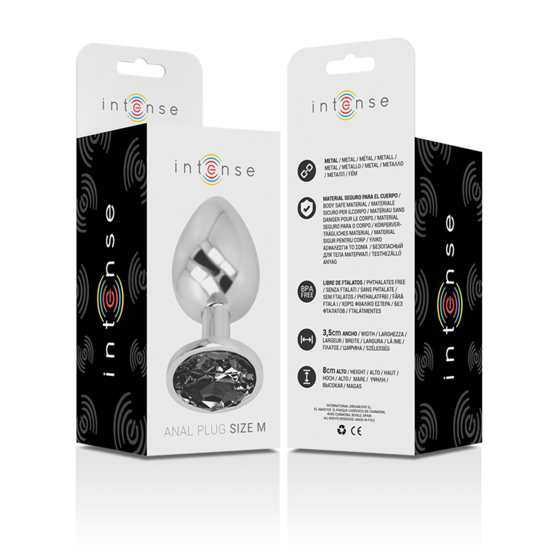 INTENSE - PLUG ANAL DE METAL ALUMINIO CON CRISTAL NEGRO TALLA M