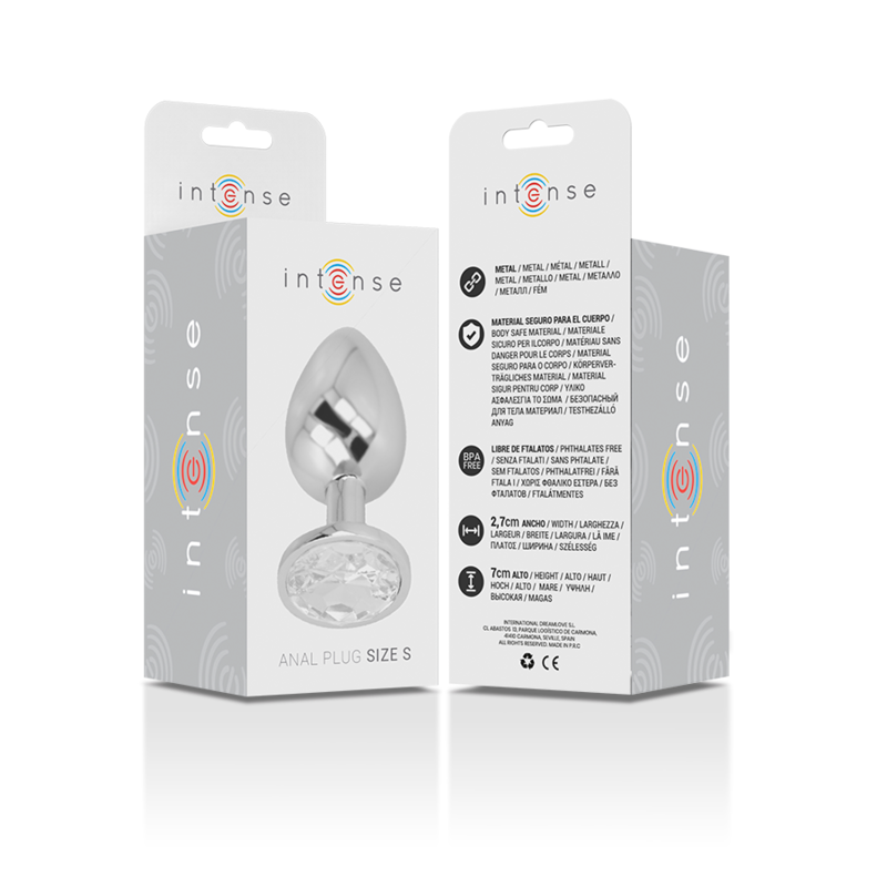 INTENSE - PLUG ANAL EN MÉTAL ALUMINIUM AVEC VERRE ARGENTÉ TAILLE S