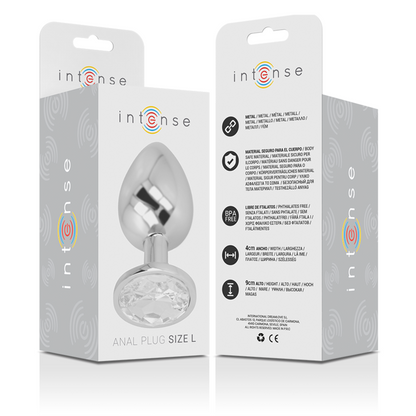 INTENSE - PLUG ANAL EN MÉTAL ALUMINIUM AVEC VERRE ARGENTÉ TAILLE L