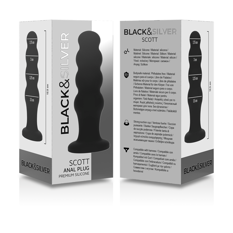 BLACK&SILVER - SCOTT PREMIUM SILICONE ANAL PLUG BLACK