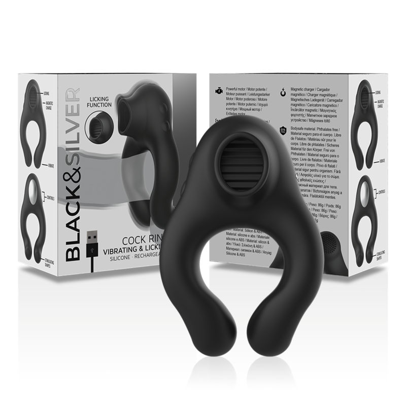 BLACK&amp;SILVER - ANNEAU VIBRATEUR SILICONE 3 MOTEURS RECHARGEABLE NOIR