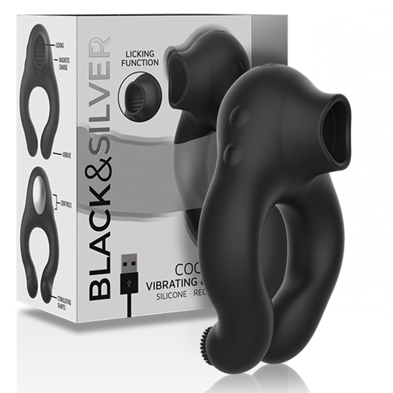 BLACK&amp;SILVER - ANNEAU VIBRATEUR SILICONE 3 MOTEURS RECHARGEABLE NOIR