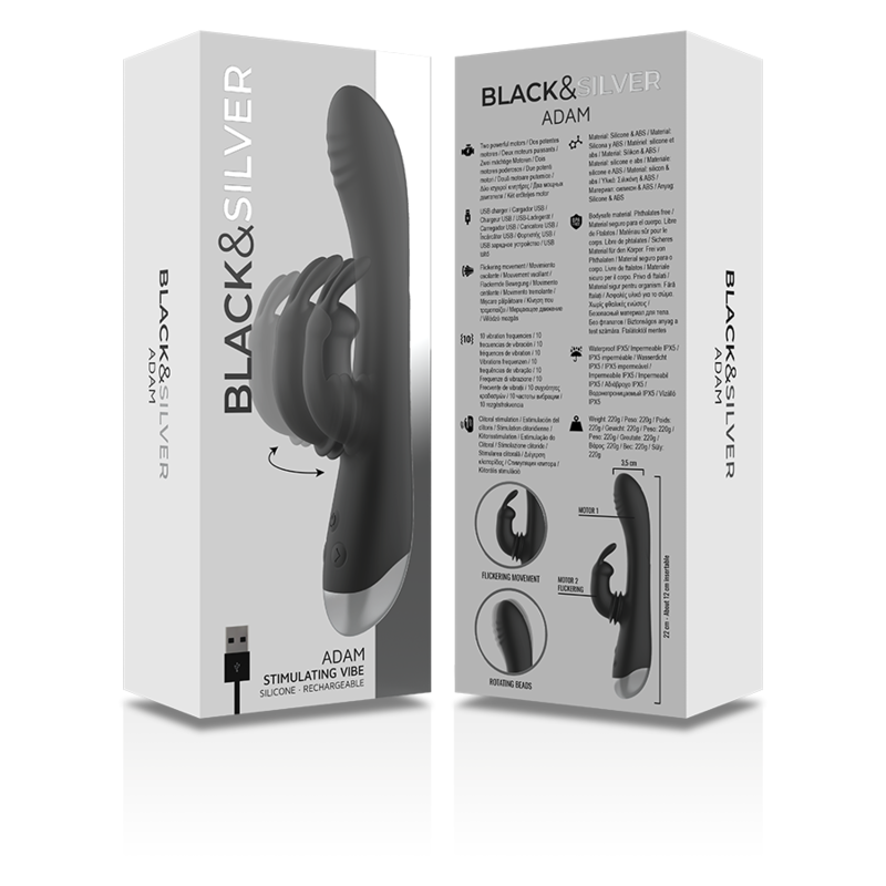 BLACK&SILVER - DJ. ADAM RECHARGEABLE SILICONE RABBIT STIMULATOR BLACK