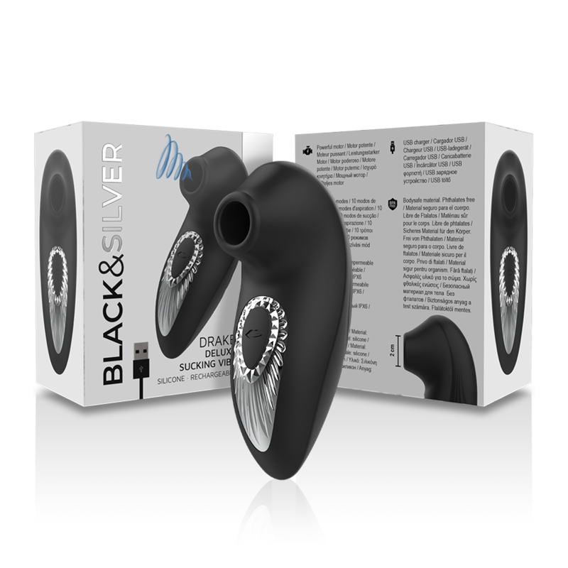 BLACK&amp;SILVER - DRAKE DELUXE VIBRADOR SUCCIONADOR RECARGABLE SILICONA NEGRO