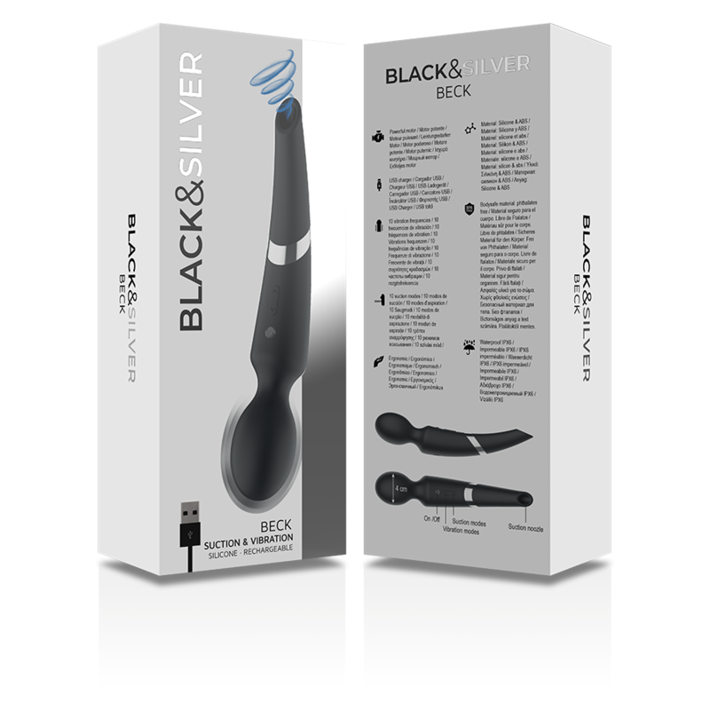 BLACK&SILVER - BECK RECHARGEABLE SILICONE MASSAGER AND SUCTION BLACK