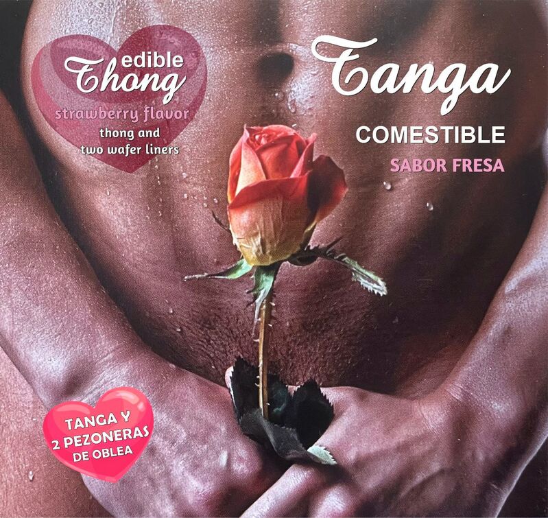 HOTFLOWERS - TANGA PARA HOMBRE + 2 PEZONES CON FORMA DE OBLEA DE FRESA /es/pt/en/fr/it/