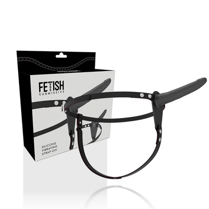 HARNAIS FETISH SUBMISSIVE - VIBRATEUR SILICONE NOIR 15 CM