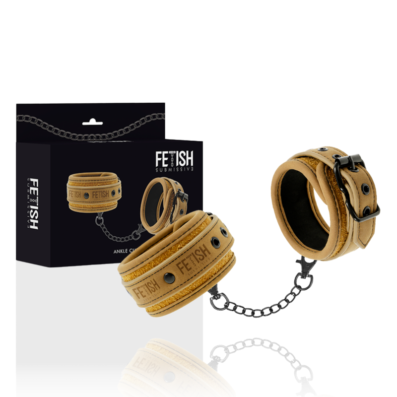 FETISH SUBMISSIVE ORIGIN - VEGAN LEATHER ANKLE HANDCUFFS WITH NEOPRENE LINING