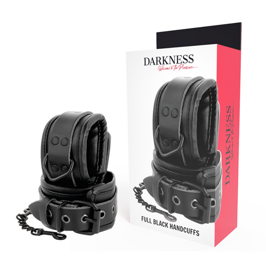 DARKNESS - ADJUSTABLE BLACK LEATHER HANDS HANDCUFFS