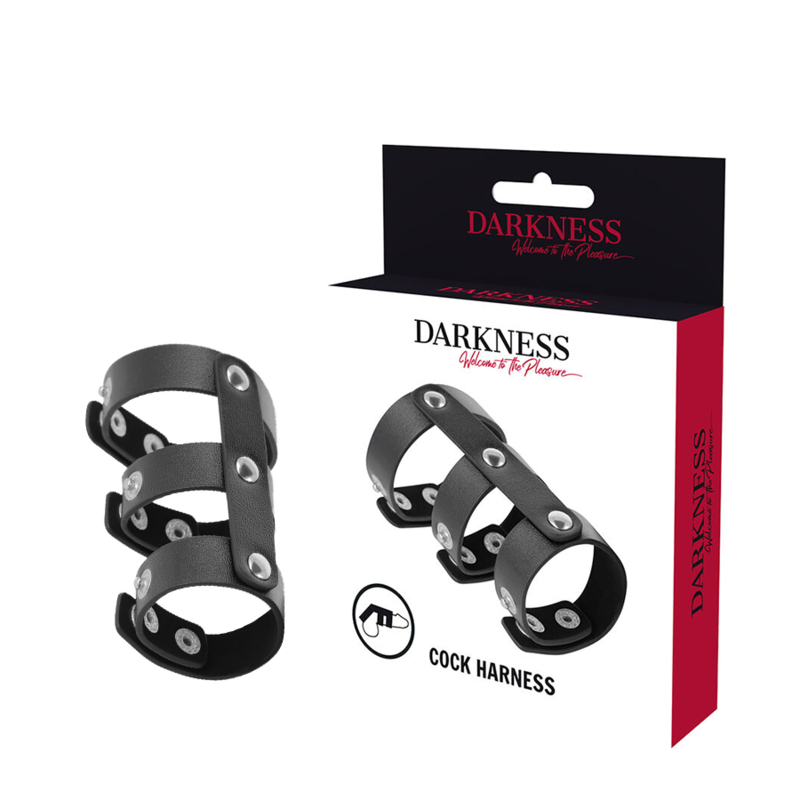 DARKNESS - DOUBLE ANNEAU EN CUIR RÉGLABLE POUR PÉNIS ET TESTICULES