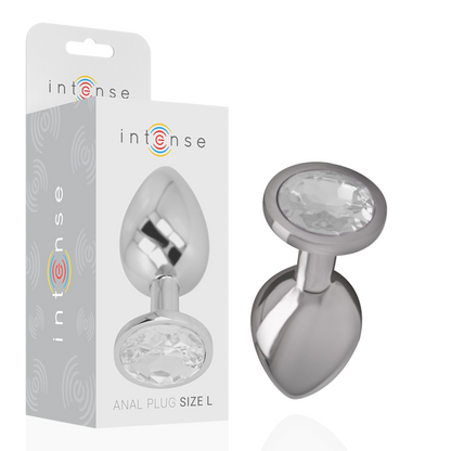 INTENSE - PLUG ANAL DE METAL ALUMINIO CON CRISTAL PLATEADO TALLA L