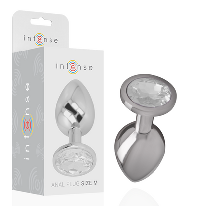 INTENSE - PLUG ANAL EN MÉTAL ALUMINIUM AVEC VERRE ARGENTÉ TAILLE M