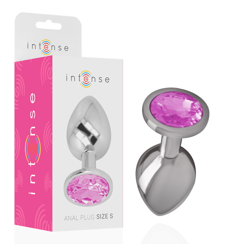 INTENSE - PLUG ANAL DE METAL ALUMINIO CON CRISTAL ROSA TALLA S