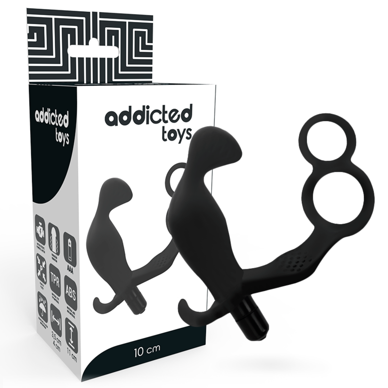 ADDICTED TOYS - ANAL PLUG WITH DOUBLE RING, PENIS AND TESTICLES, BLACK
