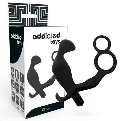ADDICTED TOYS - ANAL PLUG WITH DOUBLE RING, PENIS AND TESTICLES, BLACK