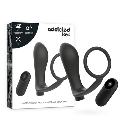 ADDICTED TOYS - ANILLO PARA EL PENE CON CONTROL REMOTO PLUG ANAL NEGRO RECARGABLE