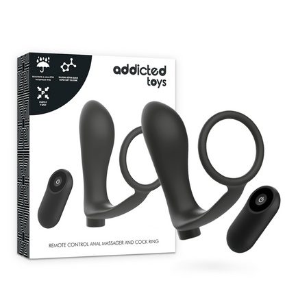 ADDICTED TOYS - RECHARGEABLE BLACK REMOTE CONTROL ANAL PLUG PENIS RING