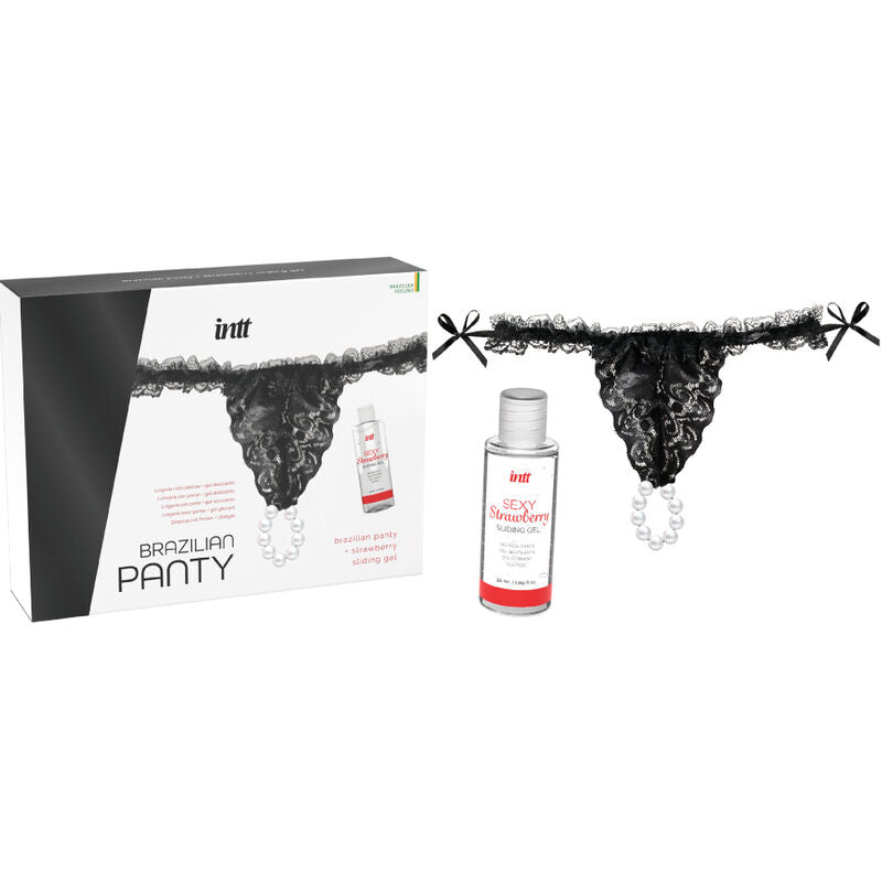 INTT RELEASES - BRAZILIAN BLACK PANTY WITH PEARLS AND LUBRICANT GEL 50 ML