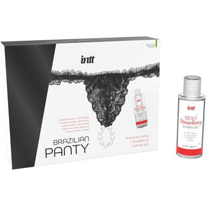 INTT RELEASES - BRAZILIAN BLACK PANTY WITH PEARLS AND LUBRICANT GEL 50 ML