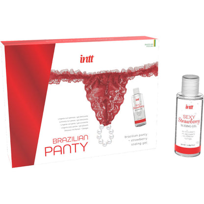 LANZAMIENTOS INTT - PANTY BRASILEÑO ROJO CON PERLAS Y GEL LUBRICANTE 50 ML