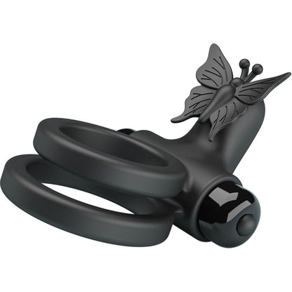 PRETTY LOVE - ANILLO VIBRADOR DOBLE CON ESTIMULADOR NEGRO