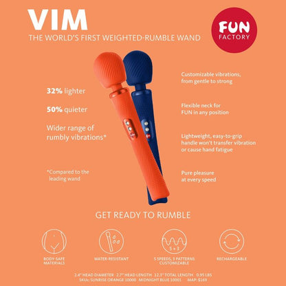 FUN FACTORY - VIM SILICONE RECHARGEABLE VIBRATING WEIGHTED RUMBLE WAND MIDNIGHT BLUE