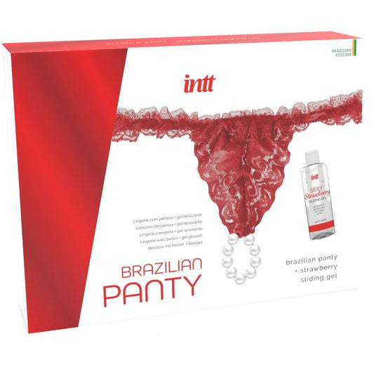 LANZAMIENTOS INTT - PANTY BRASILEÑO ROJO CON PERLAS Y GEL LUBRICANTE 50 ML