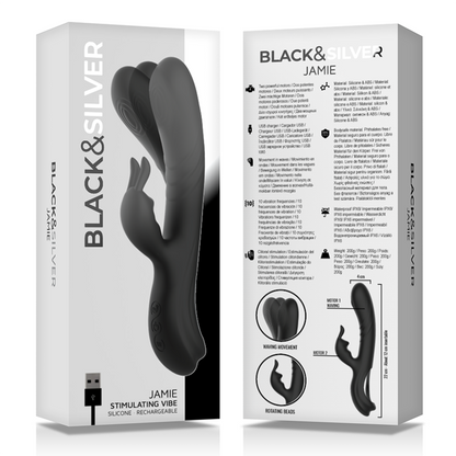 BLACK&amp;SILVER - ESTIMULADOR CONEJO DE SILICONA RECARGABLE JAMIE NEGRO