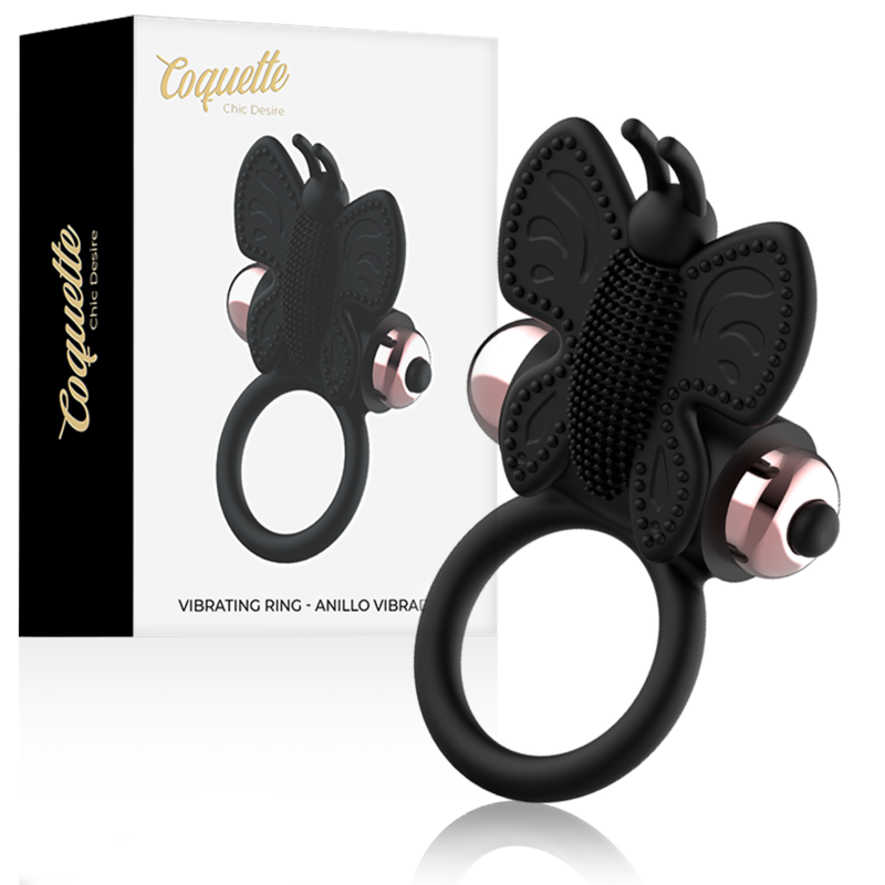 COQUETTE CHIC DESIRE - COCK RING PAPILLON AVEC VIBRATEUR NOIR/OR