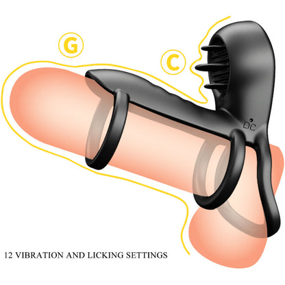 PRETTY LOVE - GAINE PÉNIS JAMMY 12 VIBRATIONS AVEC LANGUE EN SILICONE RECHARGEABLE