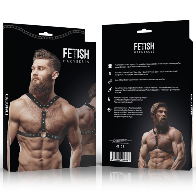 FETISH SUBMISSIVE ATTITUDE - MEN'S DOUBLE-SUPPORT, STUDDED, ECO-LEATHER CHEST HARNESS