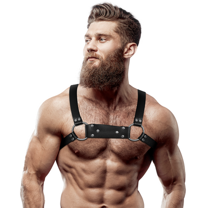 FETISH SUBMISSIVE ATTITUDE - MEN'S ECO-LEATHER BULLDOG CHEST HARNESS SIZE M/L