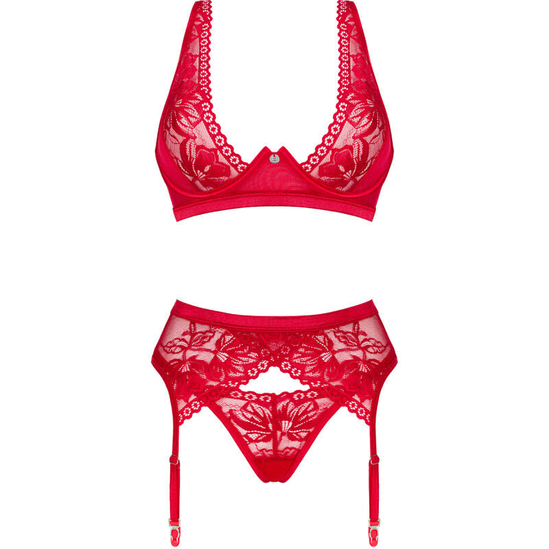 OBSESSIVE - ENSEMBLE LACELOVE TROIS PIÈCES ROUGE XS/S