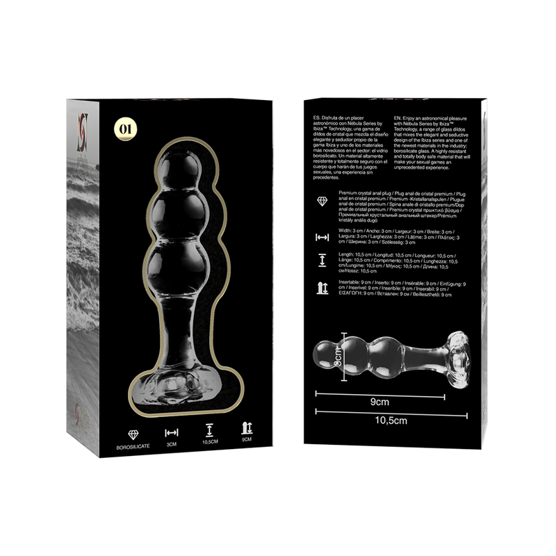 SÉRIE NEBULA PAR IBIZA - MODÈLE 1 PLUG ANAL EN VERRE BOROSILICATE TRANSPARENT 10,5 CM -O- 3 CM