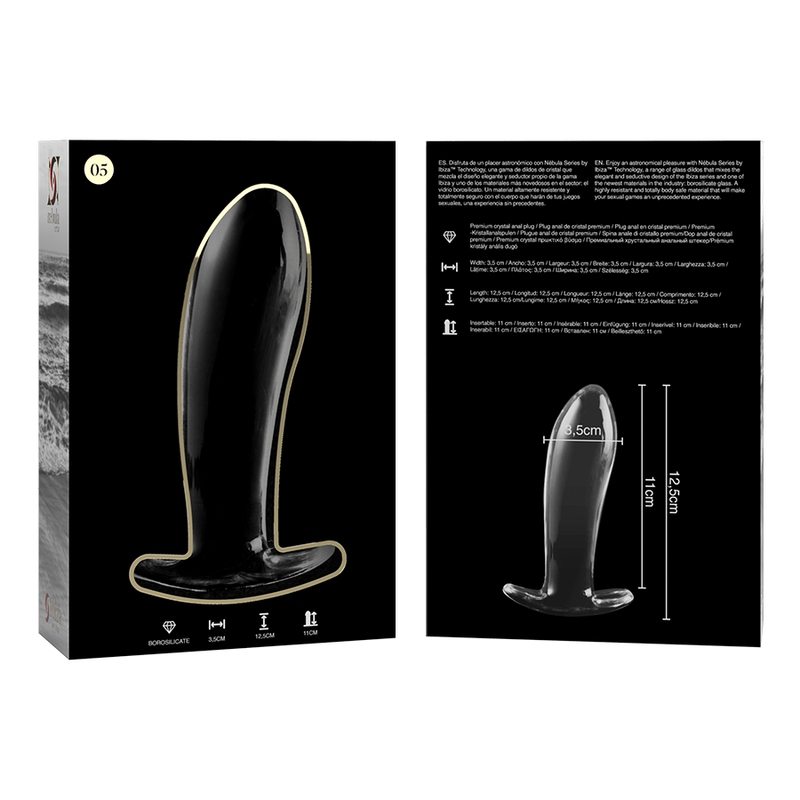 NEBULA SERIES BY IBIZA - MODEL 5 ANAL PLUG BOROSILICATE GLASS CLEAR 12.5 CM -O- 3.5 CM