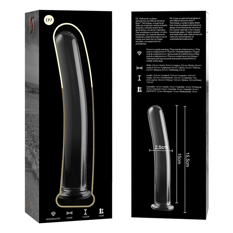 NEBULA SERIES BY IBIZA - MODEL 9 DILDO BOROSILICATE GLASS CLEAR 15.5 CM -O- 2.5 CM