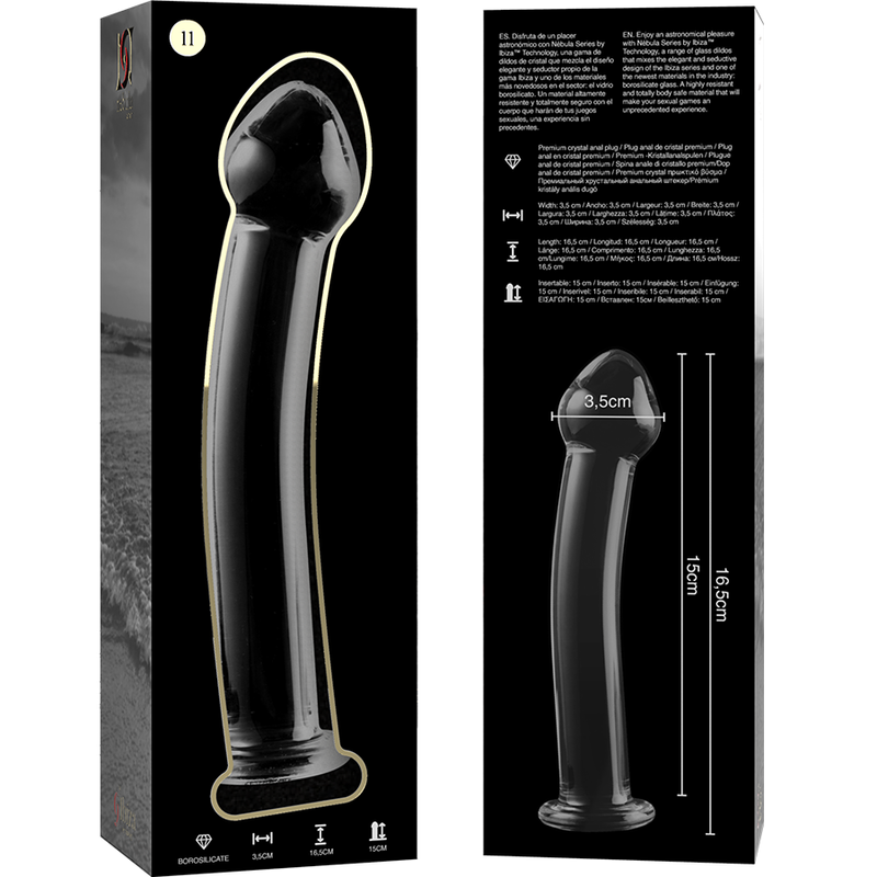 SERIE NEBULA DE IBIZA - MODELO 11 DILDO CRISTAL BOROSILICATO TRANSPARENTE 16 CM -O- 3 CM