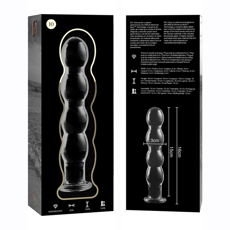 SÉRIE NEBULA PAR IBIZA - MODÈLE 10 GODE EN VERRE BOROSILICATE TRANSPARENT 16,5 CM -O- 3,5 CM