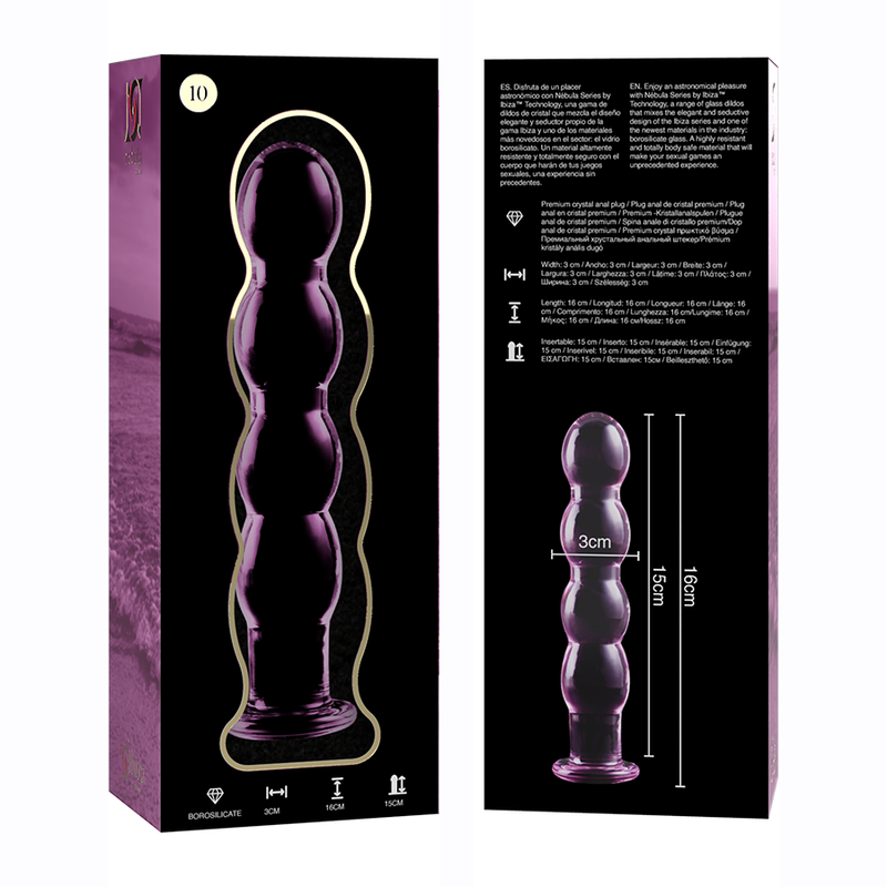 SÉRIE NEBULA PAR IBIZA - MODÈLE 10 GODE EN VERRE BOROSILICATE TRANSPARENT 16,5 CM -O- 3,5 CM