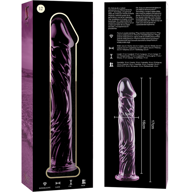 SERIE NEBULA DE IBIZA - MODELO 12 DILDO CRISTAL BOROSILICATO TRANSPARENTE 17 CM -O- 3,5 CM