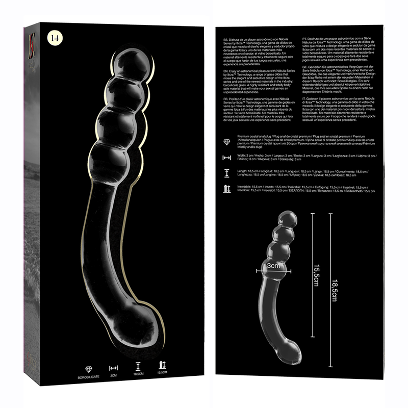 NEBULA SERIES BY IBIZA - MODEL 14 DILDO BOROSILICATE GLASS CLEAR 18.5 CM -O- 3 CM