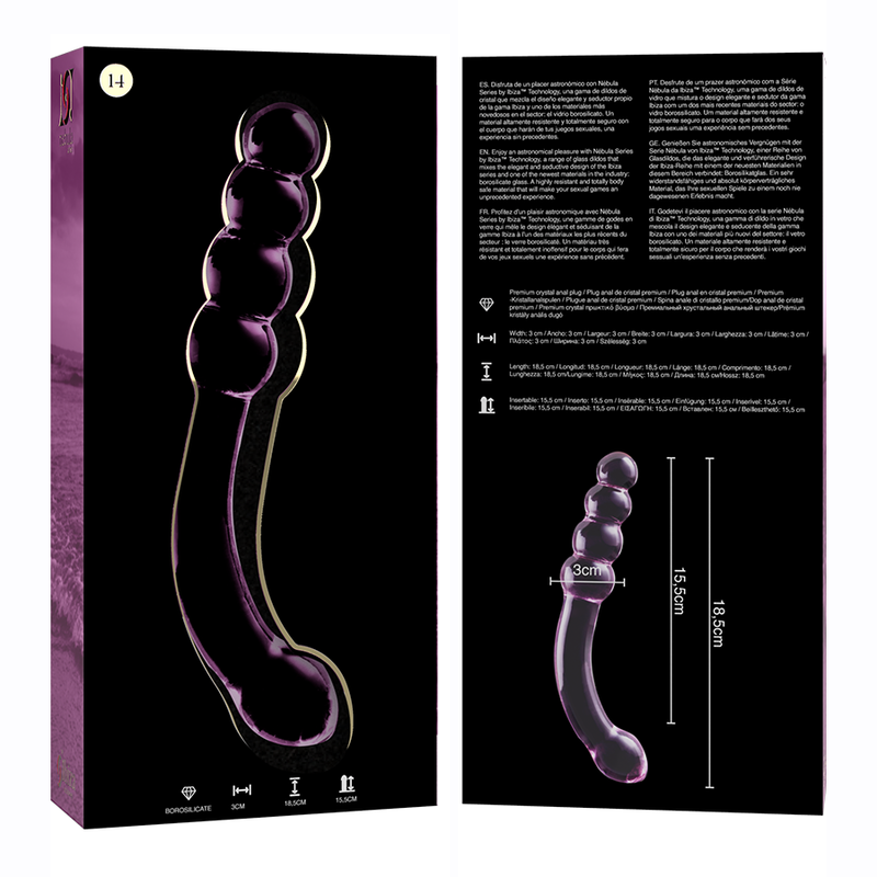 NEBULA SERIES BY IBIZA - MODEL 14 DILDO BOROSILICATE GLASS CLEAR 18.5 CM -O- 3 CM